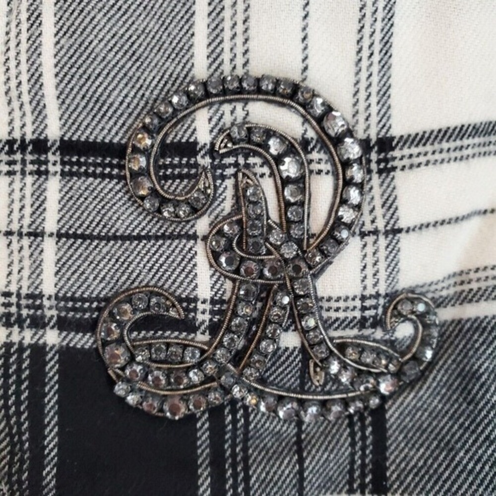 Polo Ralph Lauren Plaid Flannel Shirt Rhinestone Logo Monogram Womens Small - Picture 2 of 8